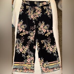 Roz & Ali Black Pants with Pink, Yellow & White Floral Design